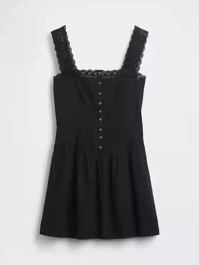 Minikleid mit Biesen und tief sitzender Taille