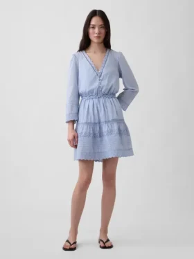 Minikleid mit Spitzenbesatz