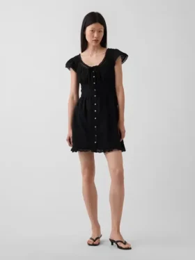 Minikleid mit U-Ausschnitt und Spitzenbesatz