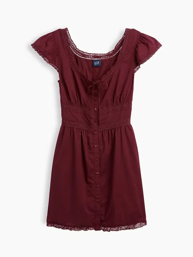 Minikleid mit U-Ausschnitt und Spitzenbesatz