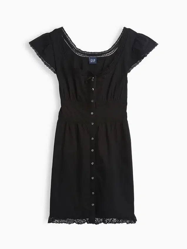 Minikleid mit U-Ausschnitt und Spitzenbesatz