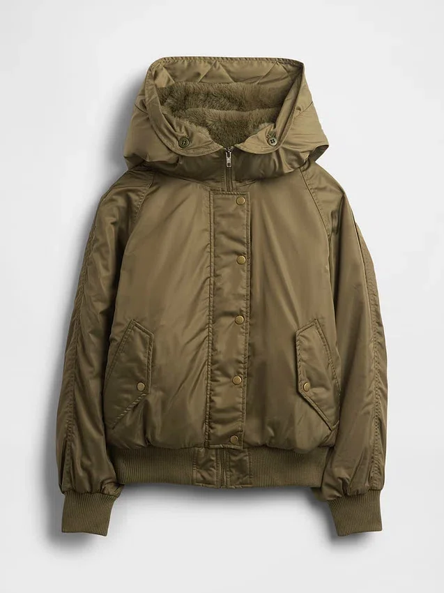 Mit Kunstfell gefütterte Utility-Jacke mit Kapuze
