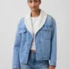 Mit Sherpa gefütterte Denim-Jacke mit Schalkragen