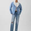 Mit Sherpa gefütterte Denim-Jacke mit Schalkragen