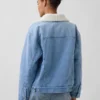Mit Sherpa gefütterte Denim-Jacke mit Schalkragen