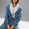Mit Sherpa gefütterte Denim-Jacke mit Schalkragen