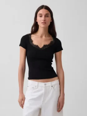 Modernes Crop-Top mit Spitzenbesatz