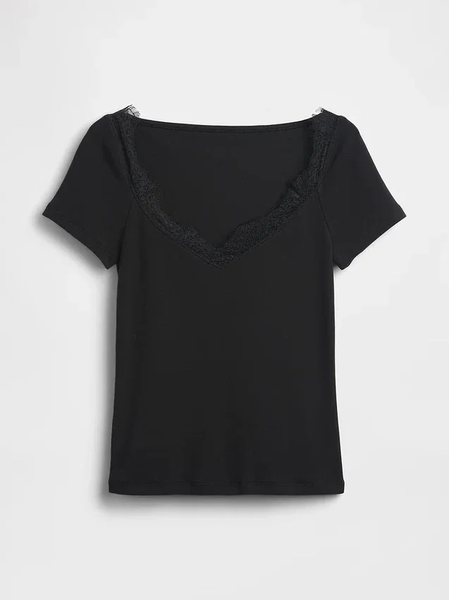 Modernes Crop-Top mit Spitzenbesatz