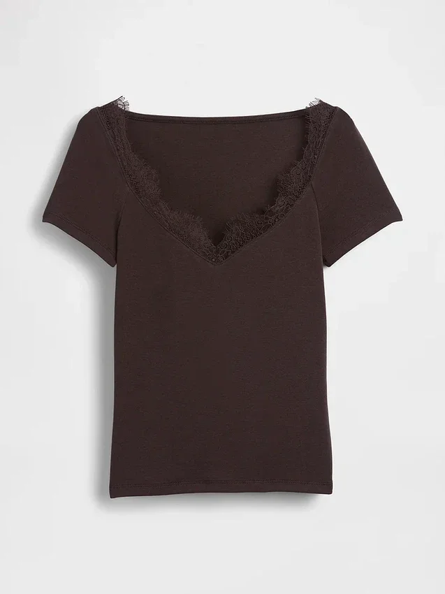 Modernes Crop-Top mit Spitzenbesatz