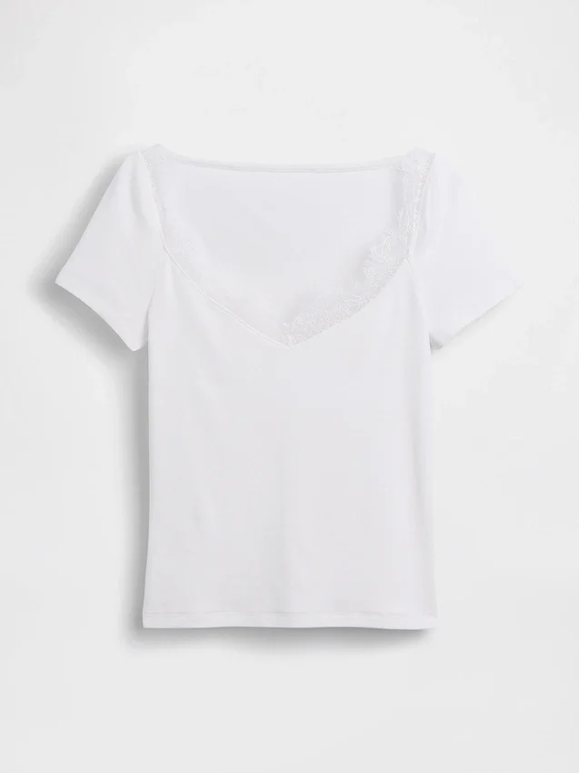 Modernes Crop-Top mit Spitzenbesatz