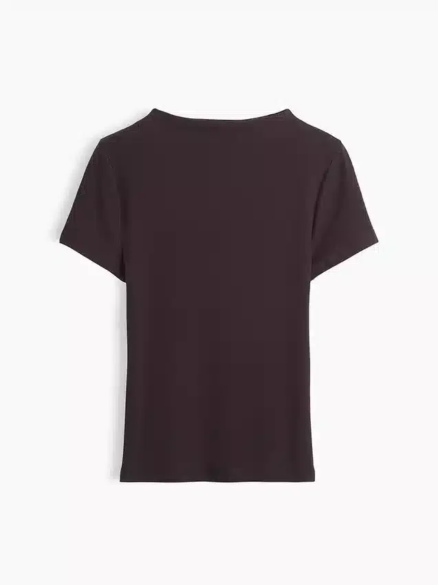 Modernes, geripptes Crop-T-Shirt mit Stehkragen