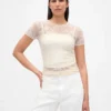 Oberteil aus Mesh mit floraler Spitze
