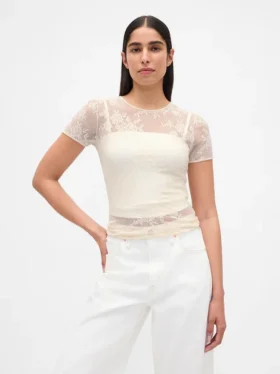 Oberteil aus Mesh mit floraler Spitze