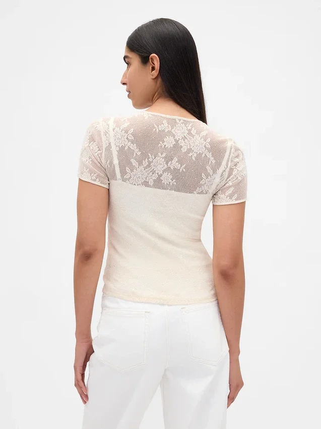 Oberteil aus Mesh mit floraler Spitze