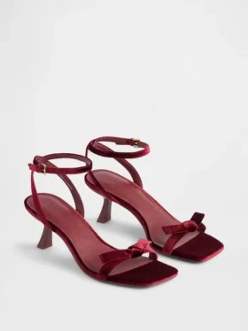 Offene Riemchen-Kitten-Heels mit Samt-Schleife