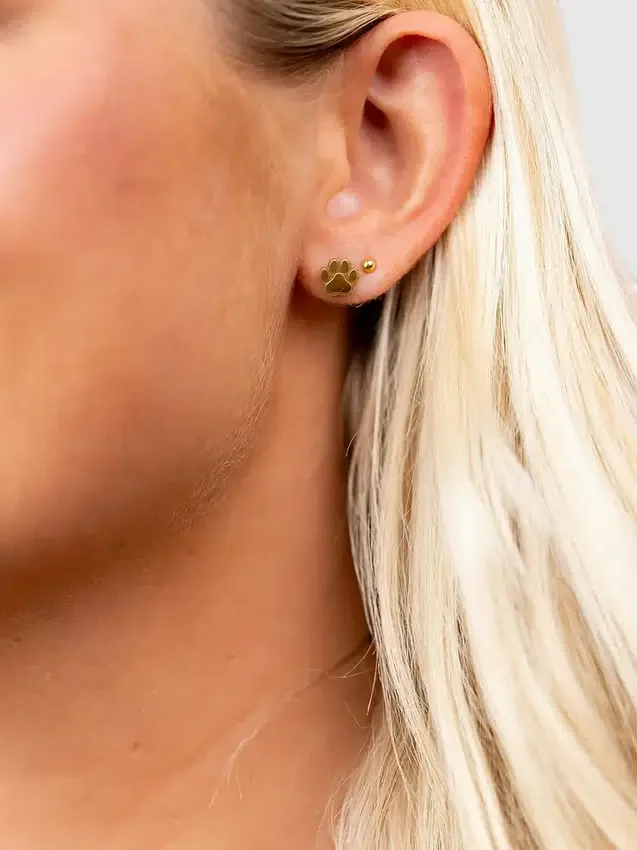 Ohrstecker mit Pfotenabdruck und Schraubverschluss
