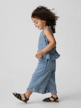 Outfit-Set für Baby & Kleinkind aus Gingham-Denim mit Rüschen am Saum