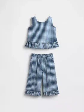 Outfit-Set für Baby & Kleinkind aus Gingham-Denim mit Rüschen am Saum