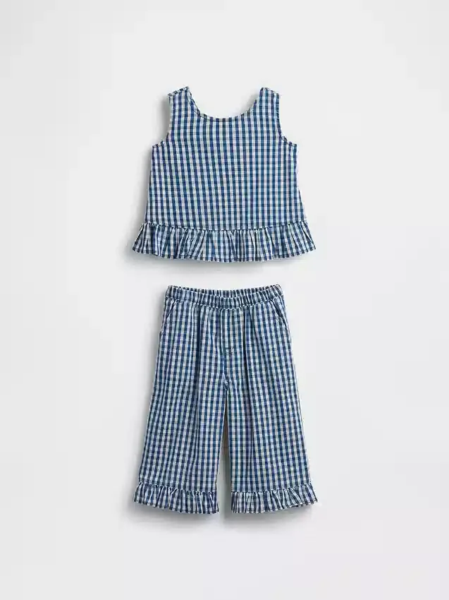 Outfit-Set für Baby & Kleinkind aus Gingham-Denim mit Rüschen am Saum