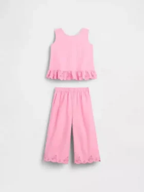 Outfit-Set für Baby & Kleinkind mit Lochstickerei und Rüschen
