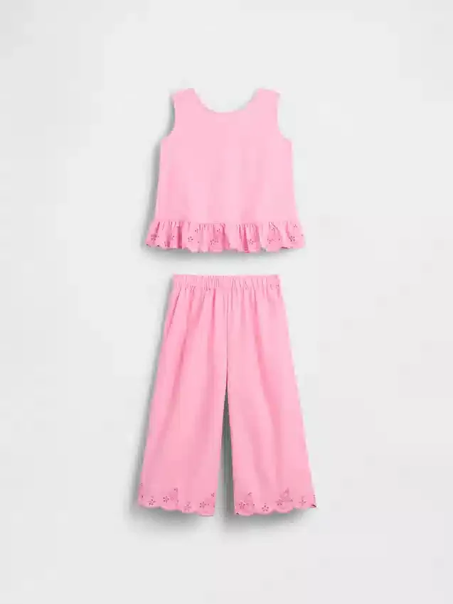 Outfit-Set für Baby & Kleinkind mit Lochstickerei und Rüschen