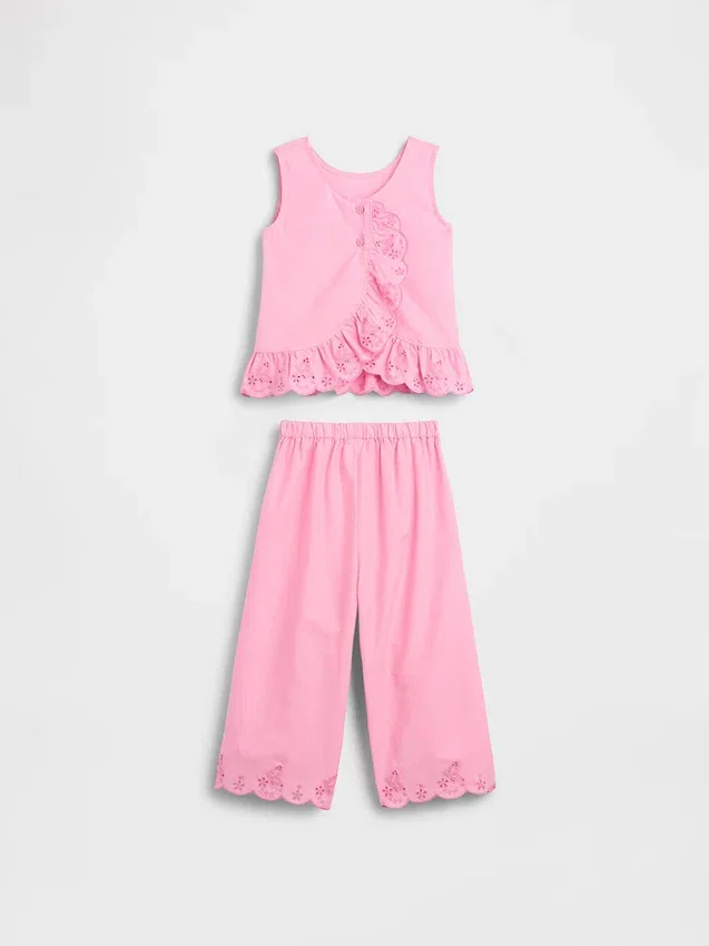 Outfit-Set für Baby & Kleinkind mit Lochstickerei und Rüschen