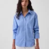 Oversize-Bluse aus Bio-Baumwollpopeline mit gerafften Ärmeln