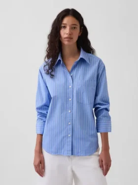 Oversize-Bluse aus Bio-Baumwollpopeline mit gerafften Ärmeln