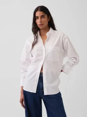 Oversize-Bluse aus Bio-Baumwollpopeline mit gerafften Ärmeln