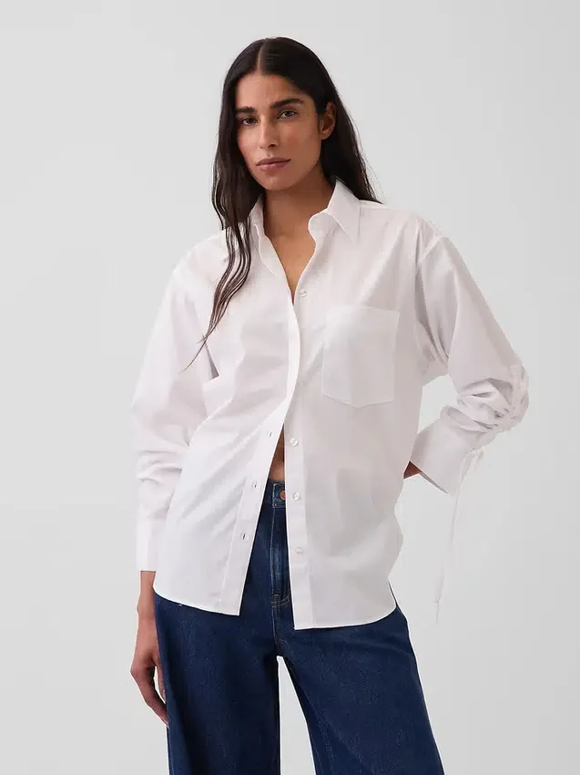 Oversize-Bluse aus Bio-Baumwollpopeline mit gerafften Ärmeln
