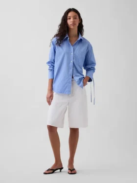 Oversize-Bluse aus Bio-Baumwollpopeline mit gerafften Ärmeln