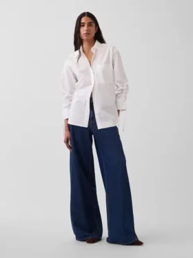Oversize-Bluse aus Bio-Baumwollpopeline mit gerafften Ärmeln