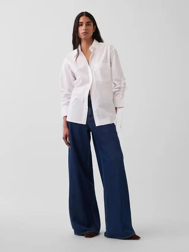Oversize-Bluse aus Bio-Baumwollpopeline mit gerafften Ärmeln