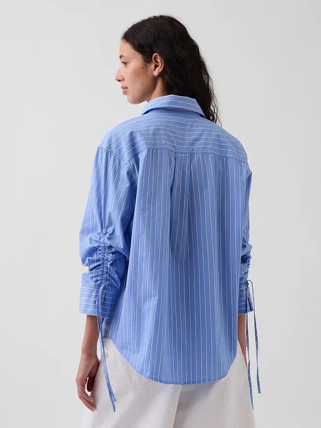Oversize-Bluse aus Bio-Baumwollpopeline mit gerafften Ärmeln