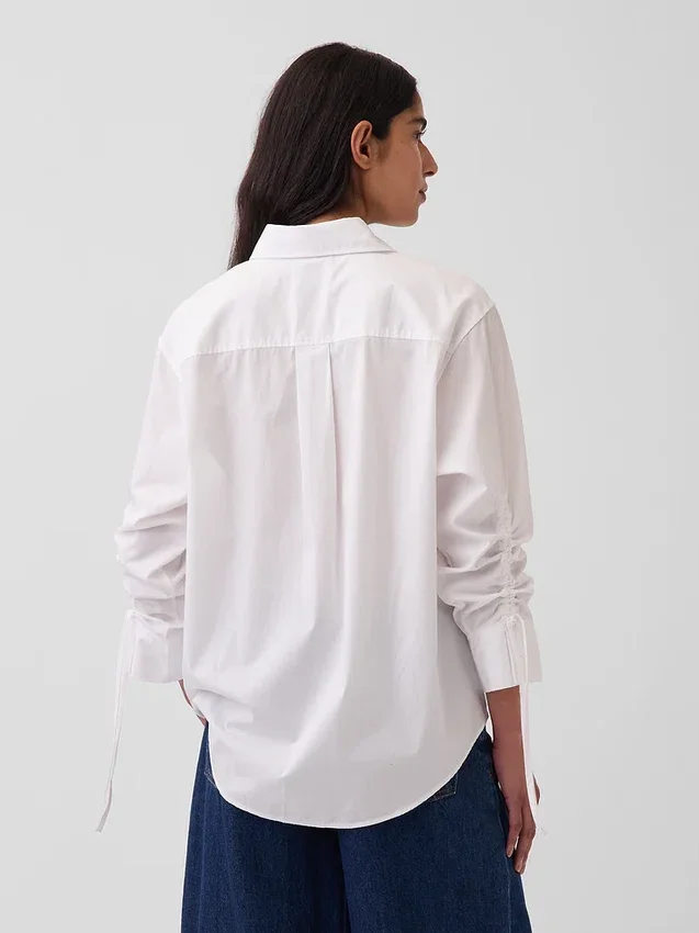 Oversize-Bluse aus Bio-Baumwollpopeline mit gerafften Ärmeln