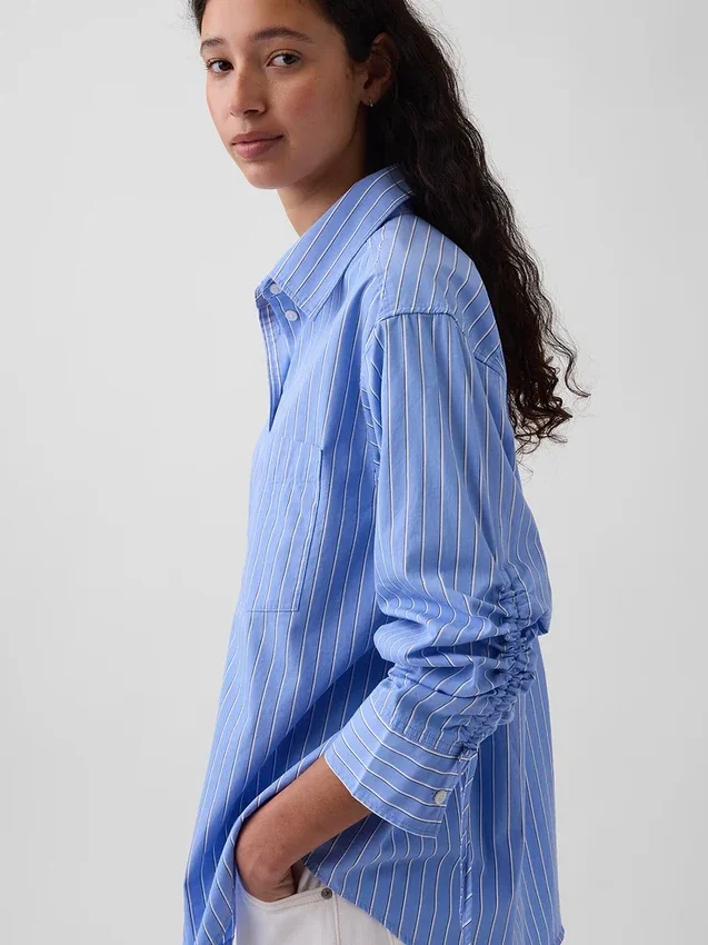 Oversize-Bluse aus Bio-Baumwollpopeline mit gerafften Ärmeln