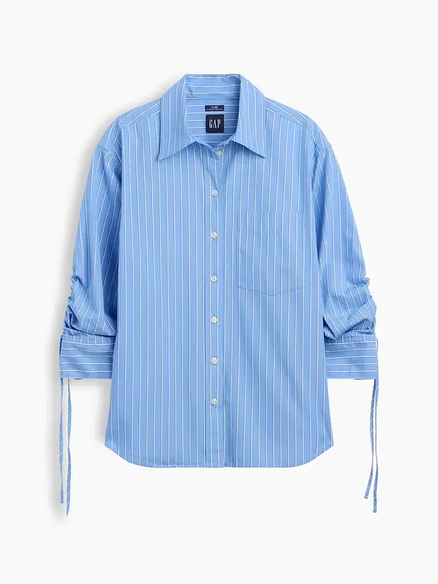 Oversize-Bluse aus Bio-Baumwollpopeline mit gerafften Ärmeln