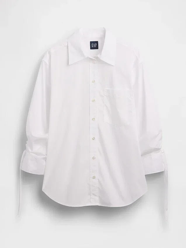 Oversize-Bluse aus Bio-Baumwollpopeline mit gerafften Ärmeln