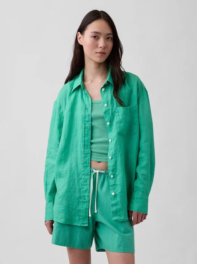 Oversize-Hemd aus 100 % Leinen