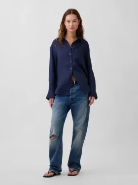 Oversize-Hemd aus 100 % Leinen