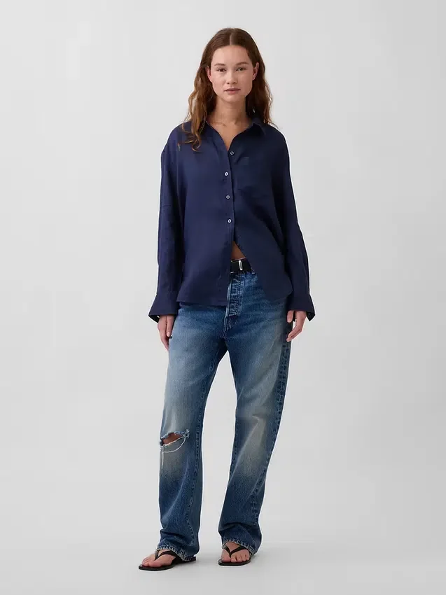 Oversize-Hemd aus 100 % Leinen