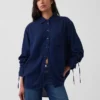 Oversize-Hemd aus Denim mit gerafften Ärmeln