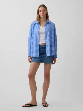 Oversize-Hemd aus Seersucker mit Karomuster