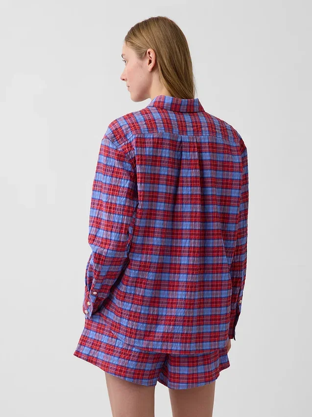 Oversize-Hemd aus Seersucker mit Karomuster