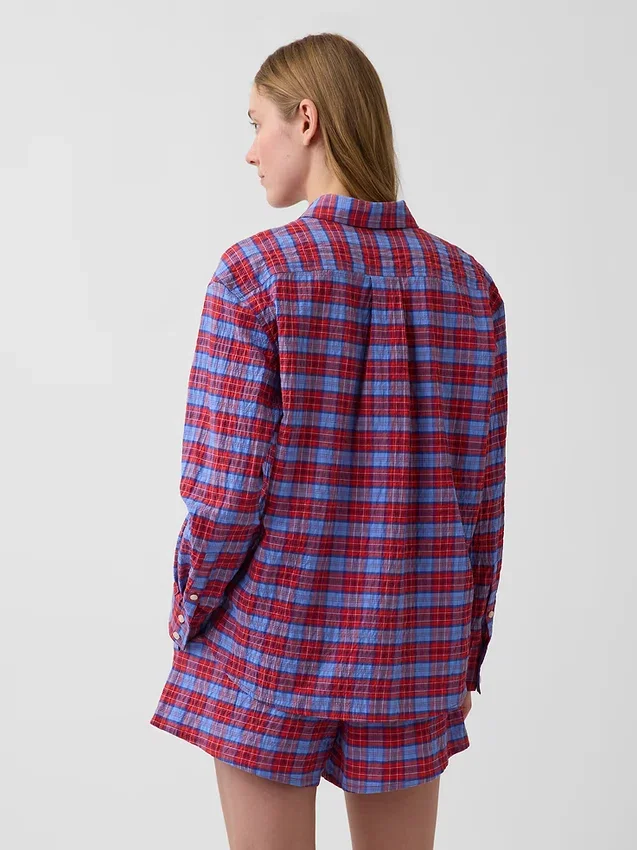 Oversize-Hemd aus Seersucker mit Karomuster