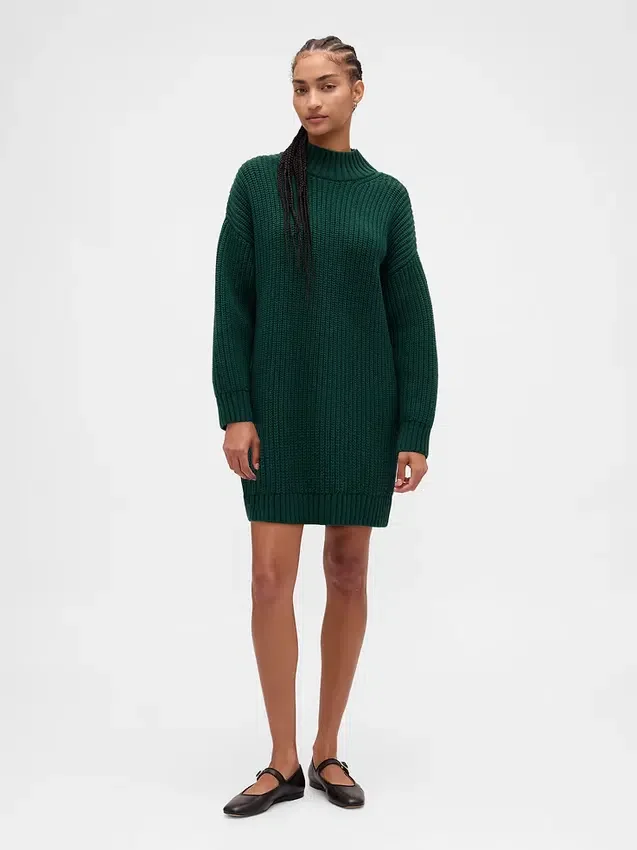 Oversize-Mini-Pullover-Kleid mit Rollkragen