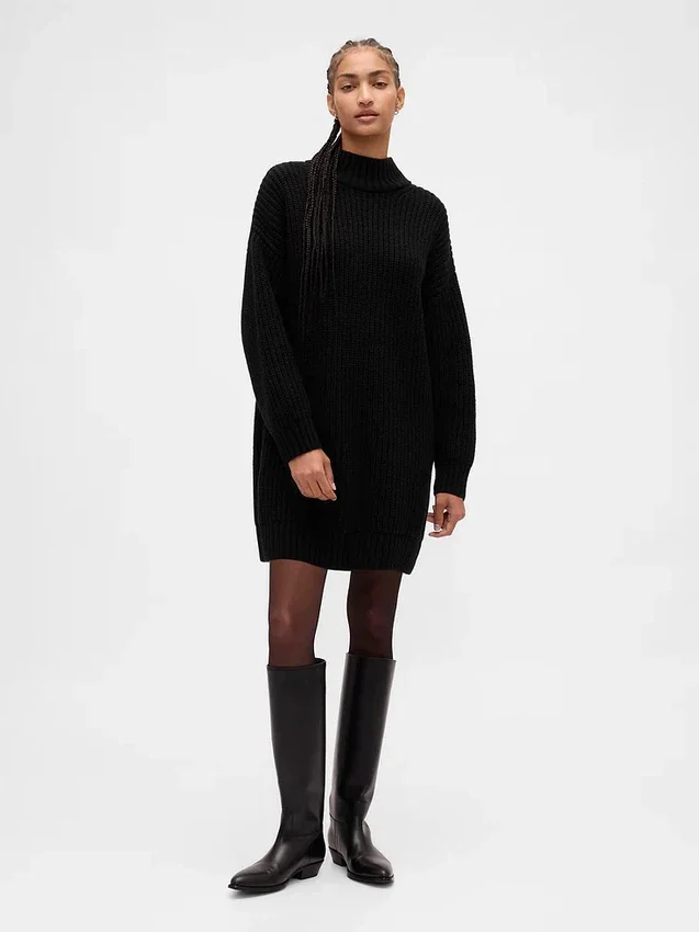 Oversize-Mini-Pullover-Kleid mit Rollkragen