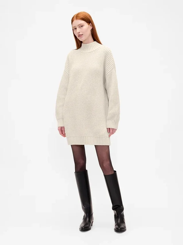 Oversize-Mini-Pullover-Kleid mit Rollkragen