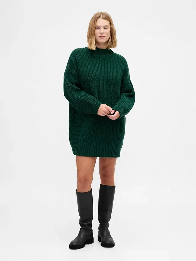 Oversize-Mini-Pullover-Kleid mit Rollkragen