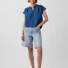 Oversize-Oberteil aus Baumwollgaze-Denim mit geschlitztem Ausschnitt